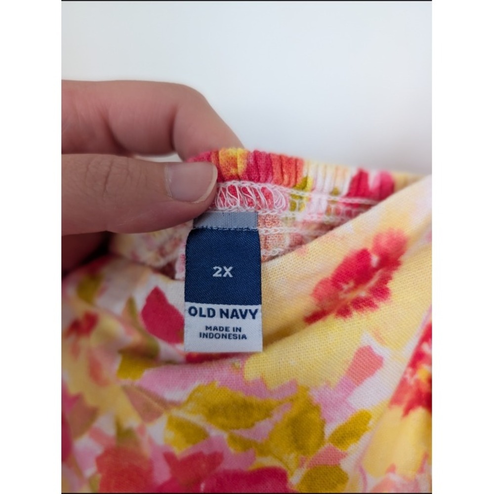Old Navy Linen Smocked Watercolor Floral Mini Dress Size 2X Boho Fairy Garden - Picture 2 of 6